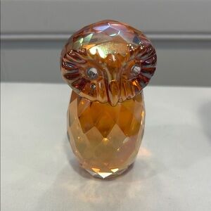 VINTAGE SIMON DESIGN AMBER SKIMMER CRYSTAL OWL PAPERWEIGHT